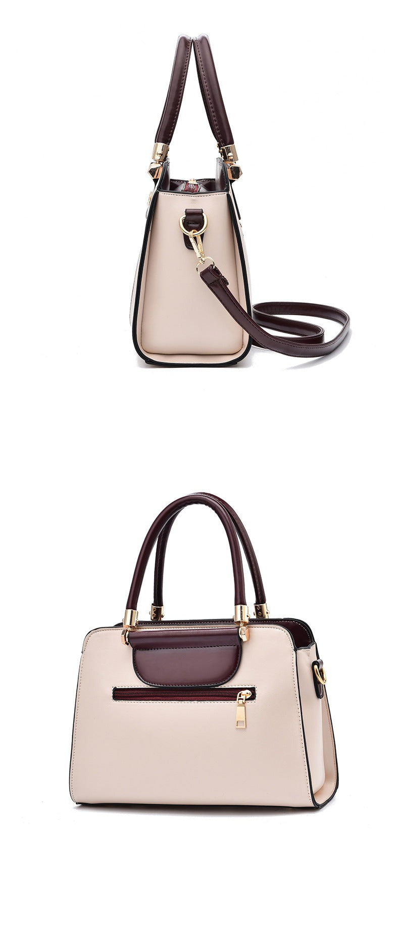 Two-Tone Top Handle Satchel Leather Handbag