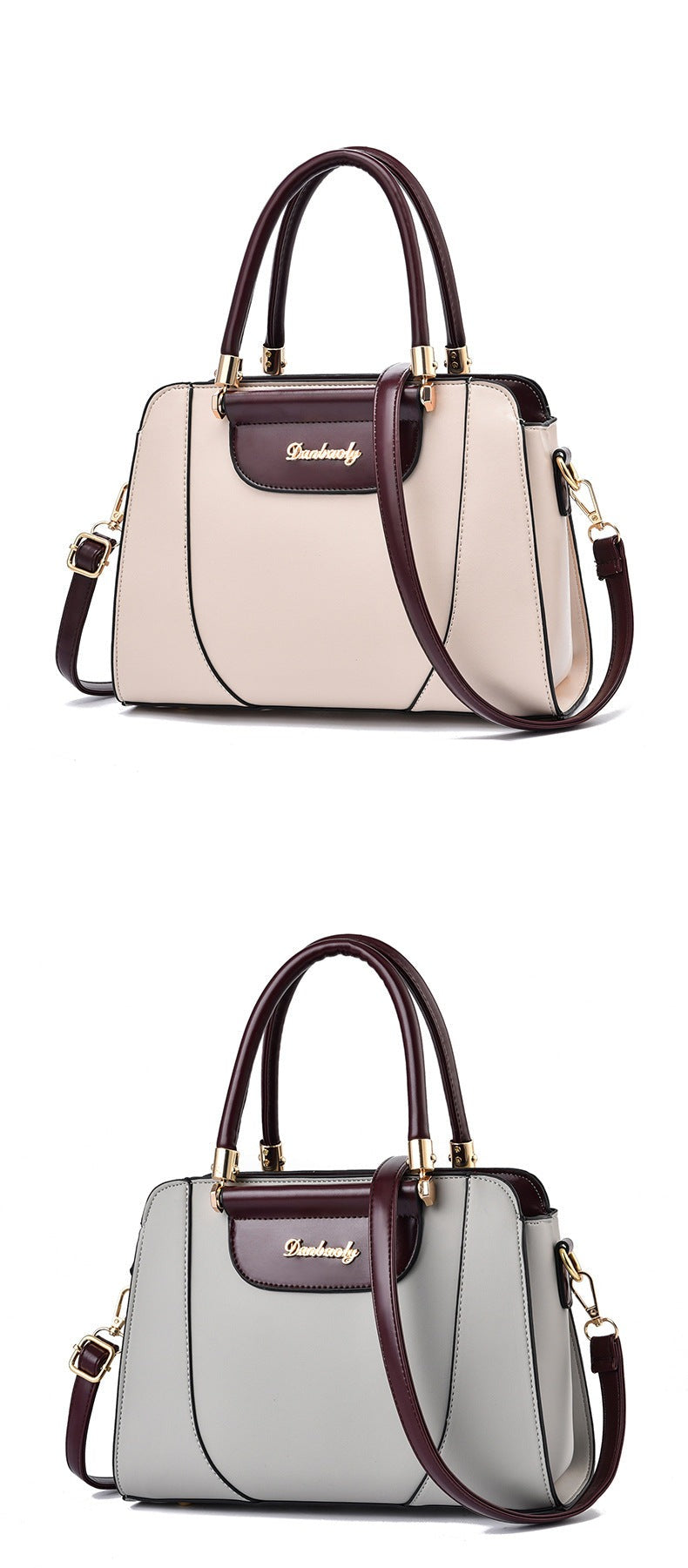 Two-Tone Top Handle Satchel Leather Handbag