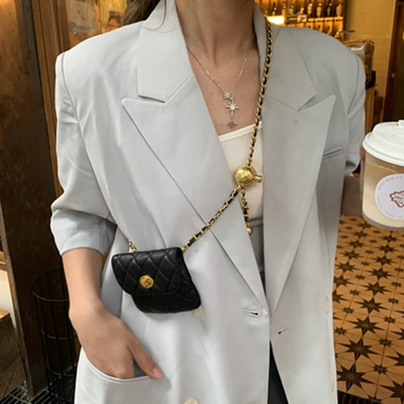 Mini Quilted Crossbody Bag | Gold Chain Strap & Ball Clasp | Designer-Inspired