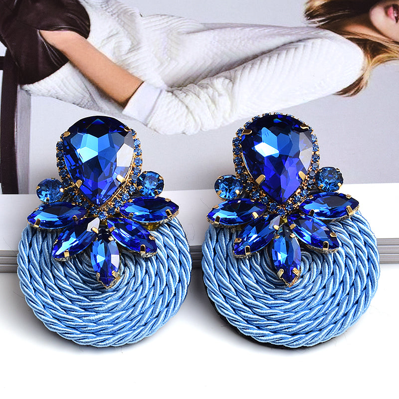 Crystal Rope Disc Drop Earrings | Rhinestone Woven Statement Earrings