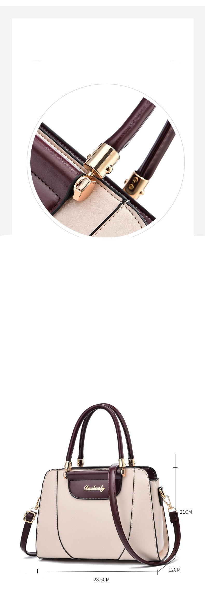 Two-Tone Top Handle Satchel Leather Handbag