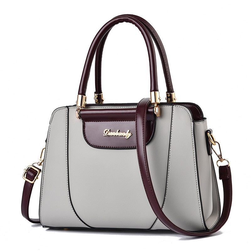 Two-Tone Top Handle Satchel Leather Handbag