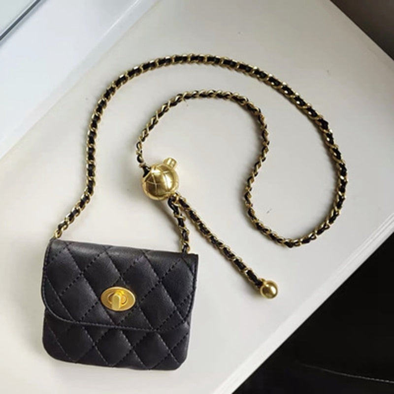 Mini Quilted Crossbody Bag | Gold Chain Strap & Ball Clasp | Designer-Inspired