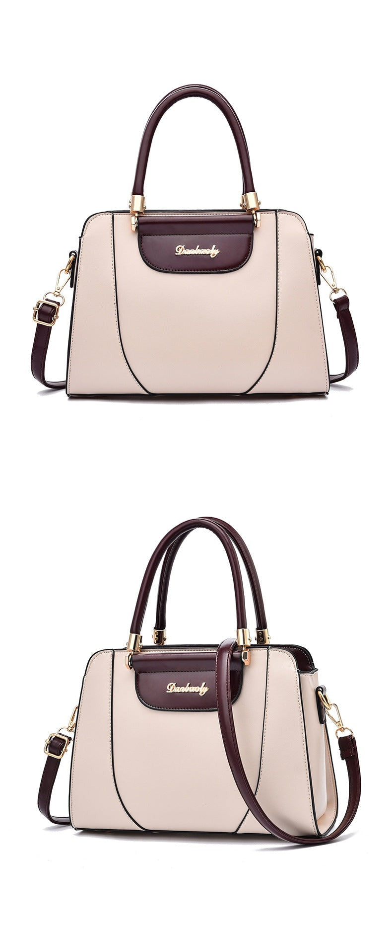 Two-Tone Top Handle Satchel Leather Handbag
