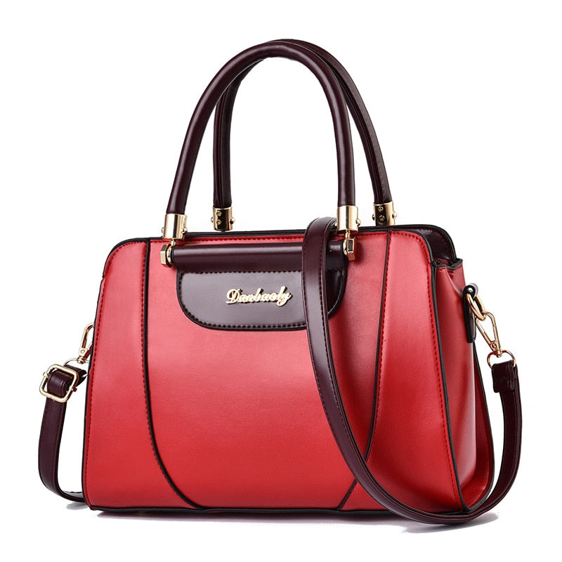 Two-Tone Top Handle Satchel Leather Handbag