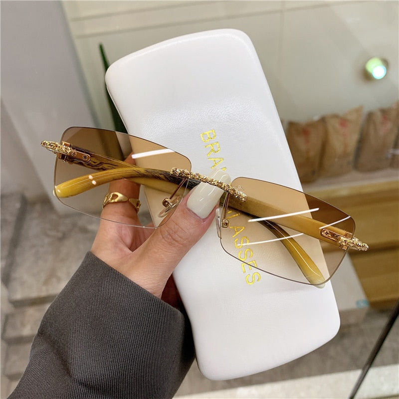 Vintage Rimless Rectangle Sunglasses with Sleek Alloy Frame | The PM Edit