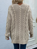 Load image into Gallery viewer, Cable-Knit Open Front Cardigan with Front Pockets
