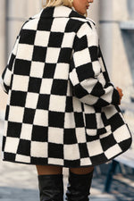 Load image into Gallery viewer, Plaid Buttoned Collared Neck Faux Fur Outwear
