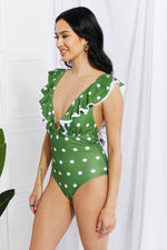 Load image into Gallery viewer, Moonlit Dip Ruffle Plunge Swimsuit in Mid Green
