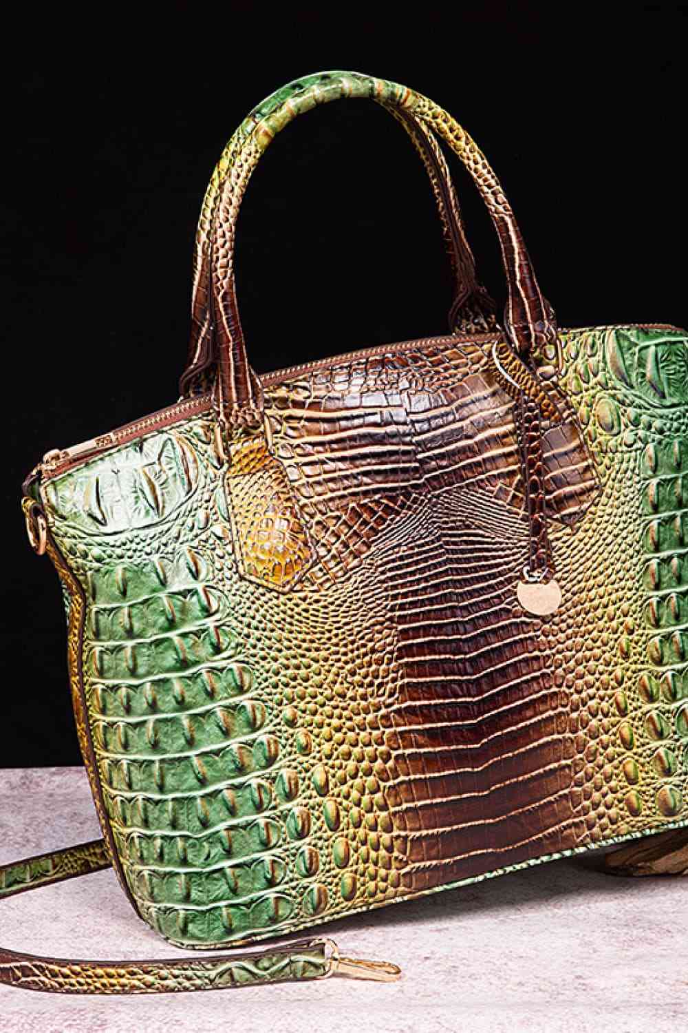 Croc-Embossed Gradient PU Leather Handbag – Luxe Fade Finish