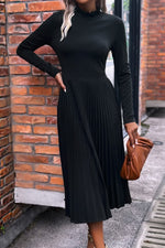 Load image into Gallery viewer, Ruffle Collar Pleated Long Sleeve Dress
