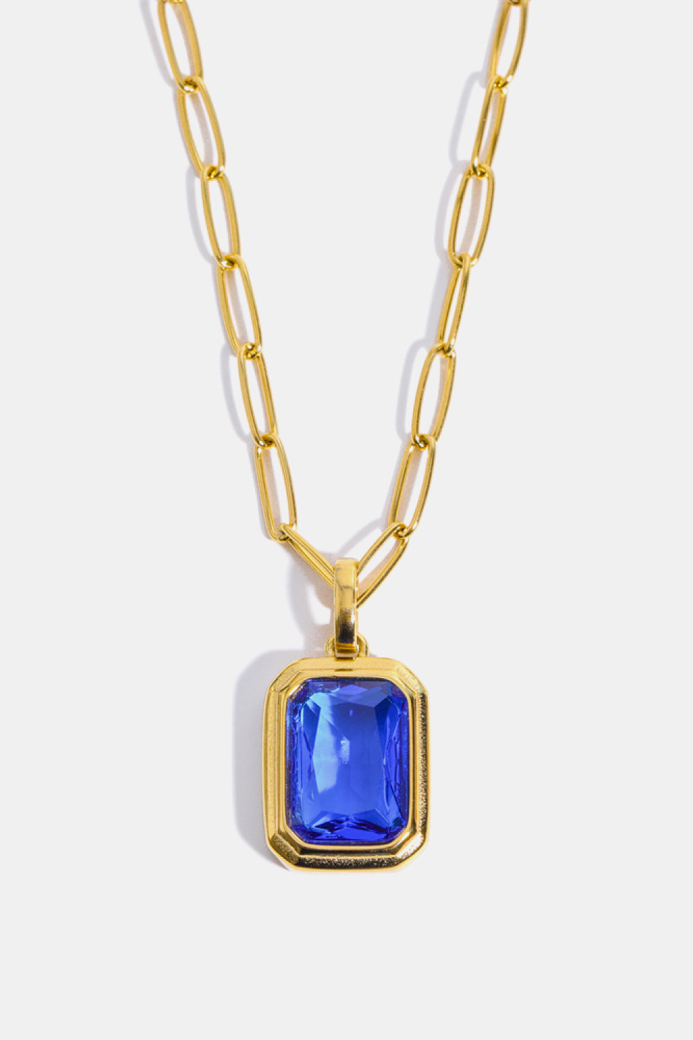 Gemstone Rectangular Pendant Paperclip Chain Necklace