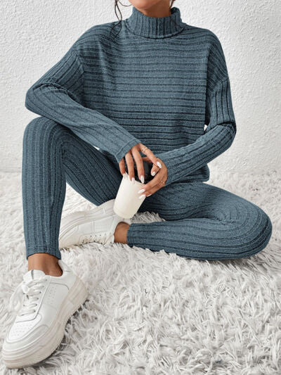 Ribbed Turtleneck Top & Pants Set