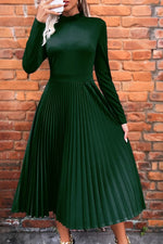Load image into Gallery viewer, Ruffle Collar Pleated Long Sleeve Dress

