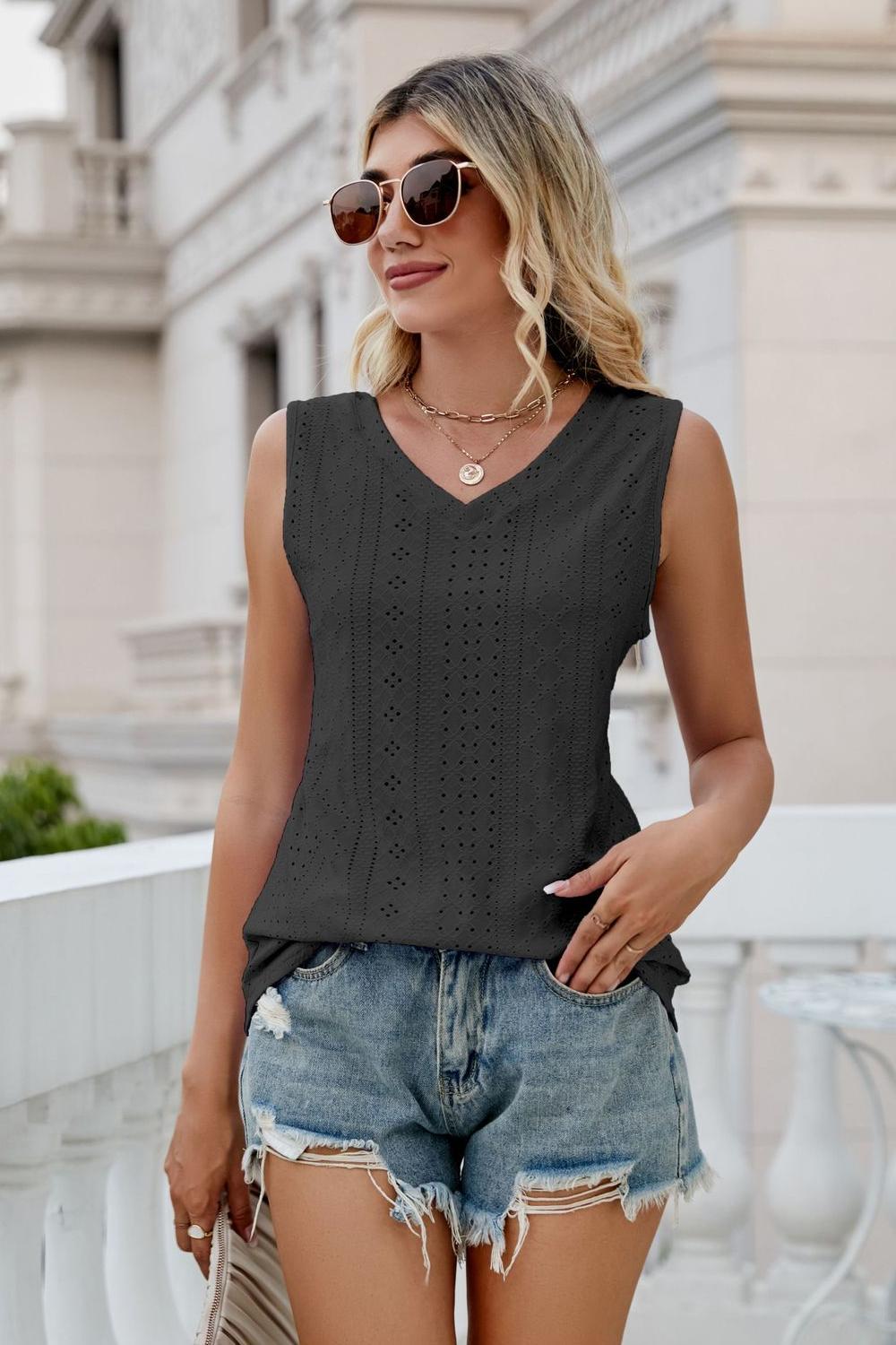 Eyelet V-Neck Tank Top