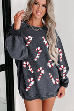 Load image into Gallery viewer, Sequin Candy Cane Round Neck Sweatshirt
