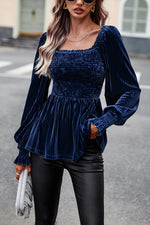 Load image into Gallery viewer, Smocked Square Neck Long Sleeve Blouse
