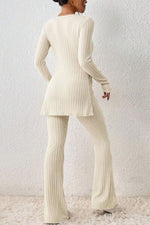 Load image into Gallery viewer, Ribbed Long Sleeve Slit Top and Bootcut Pants Set
