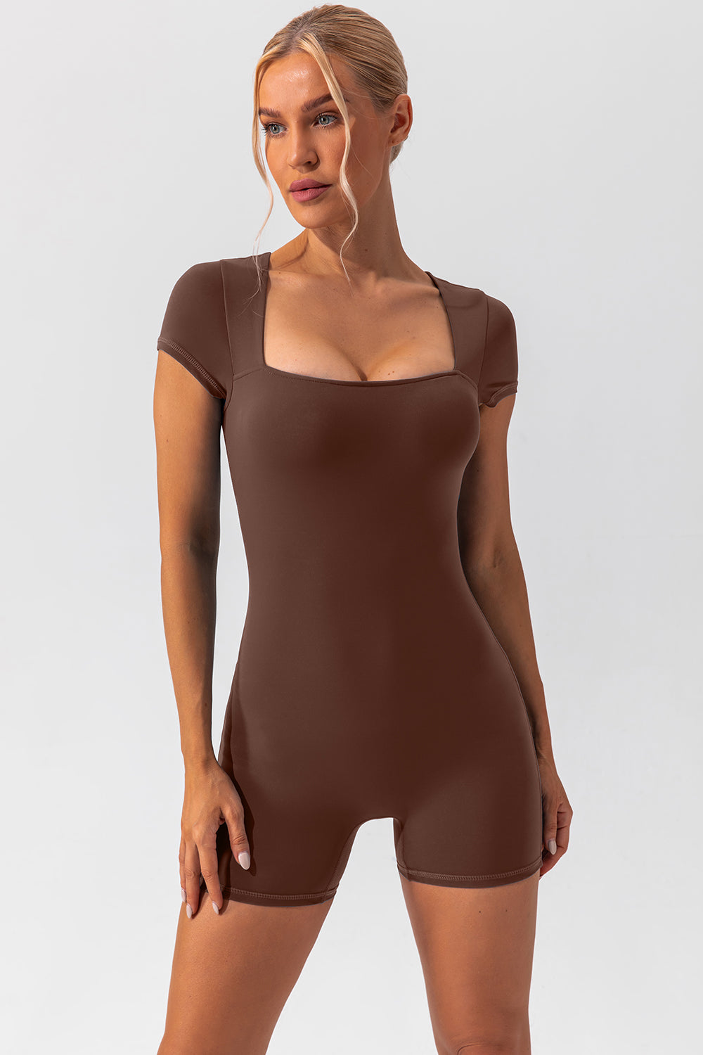 Square Neck Short Sleeve Active Romper