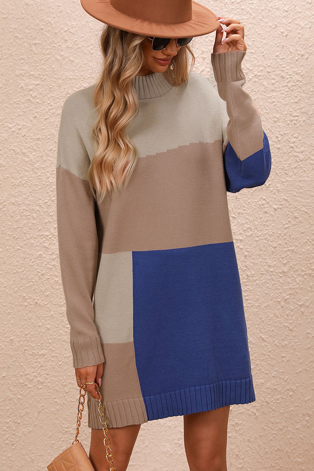 Color Block Ribbed Sweater Mini Dress