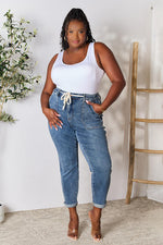 Load image into Gallery viewer, High Waist Drawstring Denim Pants
