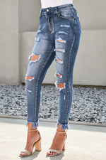 Load image into Gallery viewer, Distressed Frayed Hem Cropped Jeans Pants
