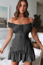 Load image into Gallery viewer, Printed Off-Shoulder Ruffle Hem Dress
