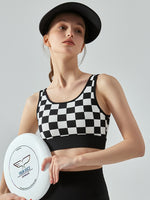 Load image into Gallery viewer, Round Neck Plaid Cropped Sports Tank Top
