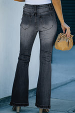 Load image into Gallery viewer, Distressed Button-Fly Flare Jeans Pants
