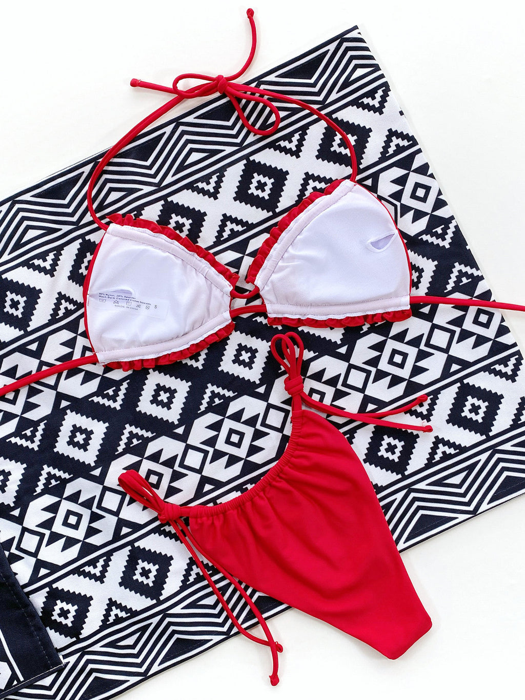 Frill Halter Neck Tie Side Bikini Set