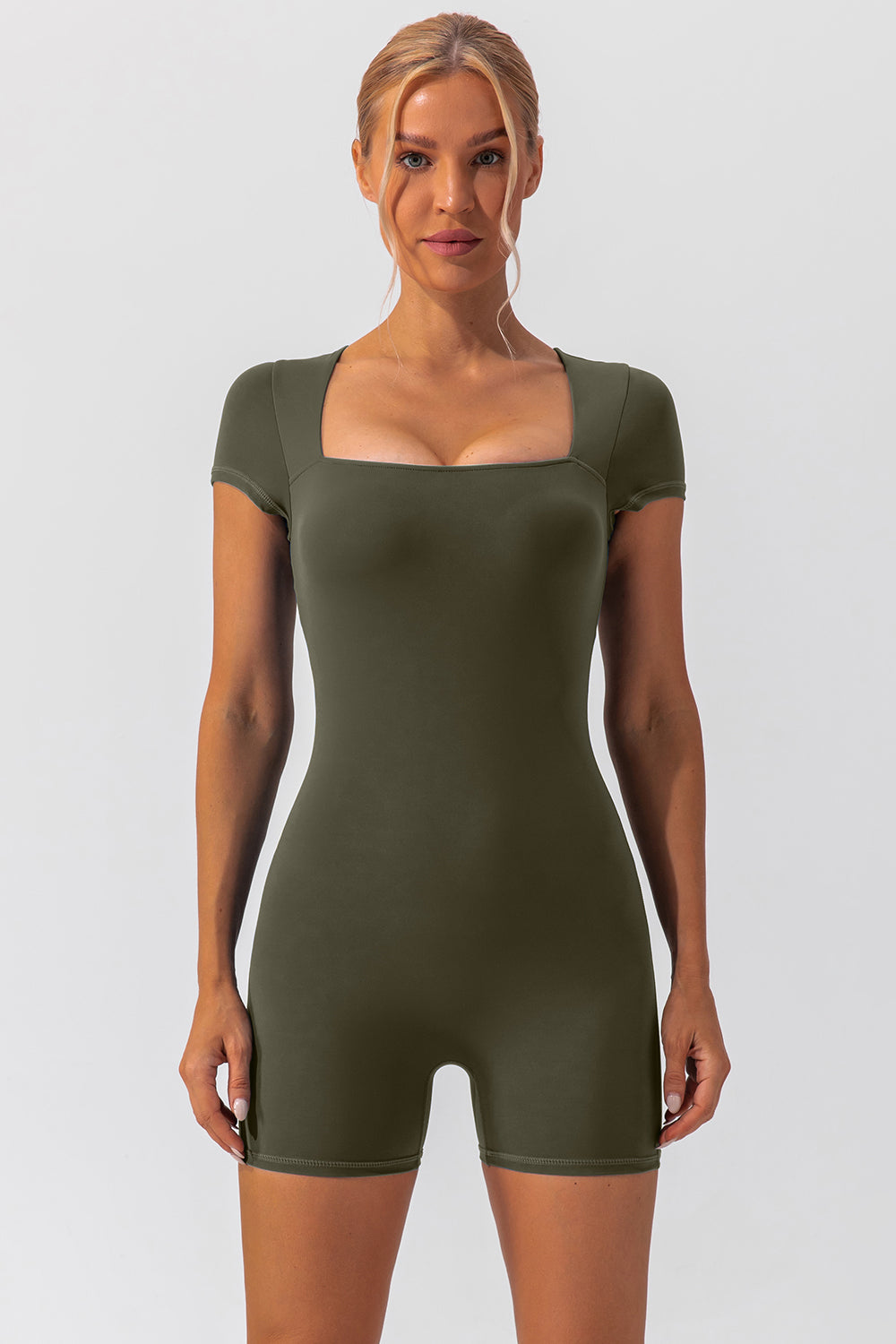 Square Neck Short Sleeve Active Romper