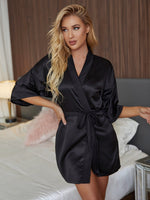 Load image into Gallery viewer, Fringe Detail Belted Half Sleeve Robe
