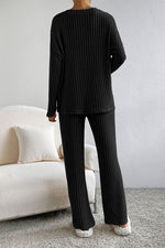 Load image into Gallery viewer, Ribbed V-Neck Lounge Set – Cozy Two-Piece Outfit for Everyday Comfort
