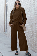 Load image into Gallery viewer, Textured Long Sleeve Top and Drawstring Pants Set
