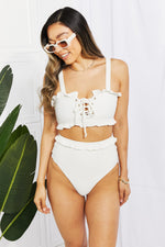Load image into Gallery viewer, Frill Trim Lace-Up Bikini Set
