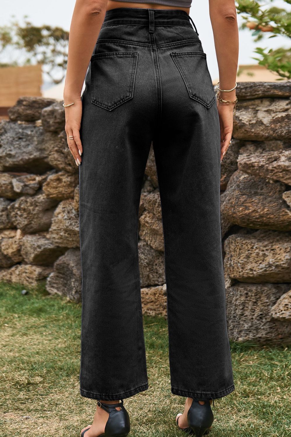 High Waist Loose Fit Ankle Slit Pants