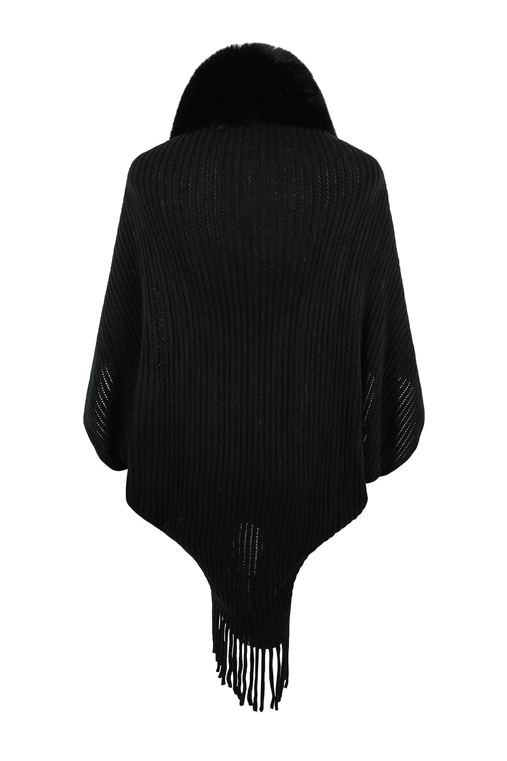 Fringe Detail Ribbed Poncho