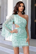 Load image into Gallery viewer, Sequin Cutout One-Shoulder Dress
