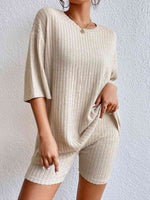 Load image into Gallery viewer, Ribbed Round Neck Top and Shorts Set
