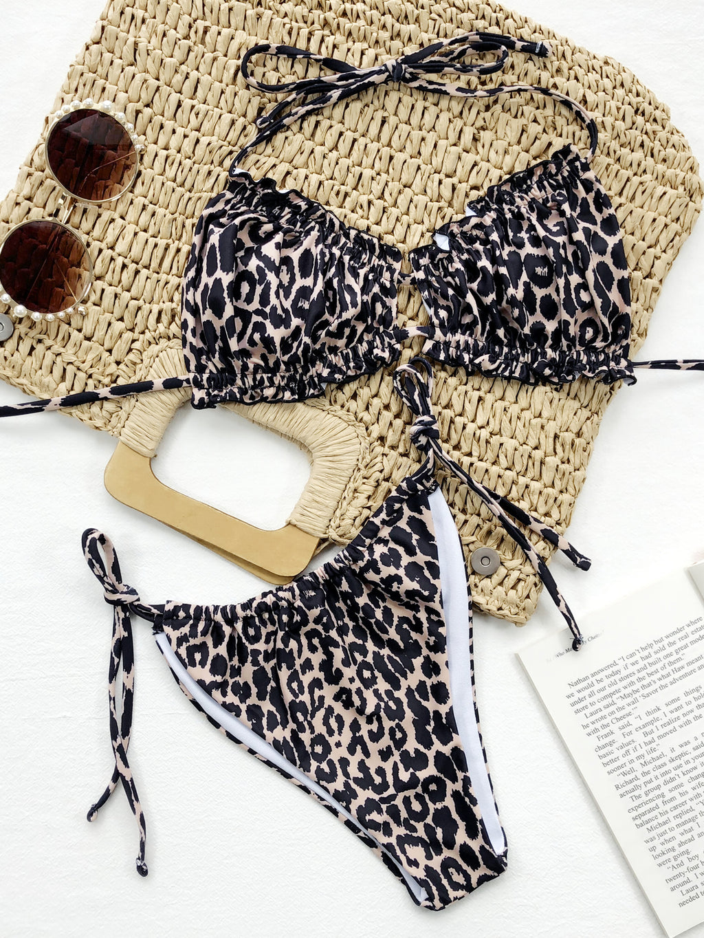 Frill Halter Neck Tie Side Bikini Set