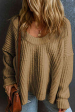 Load image into Gallery viewer, Ribbed Round Neck Dropped Shoulder Sweater
