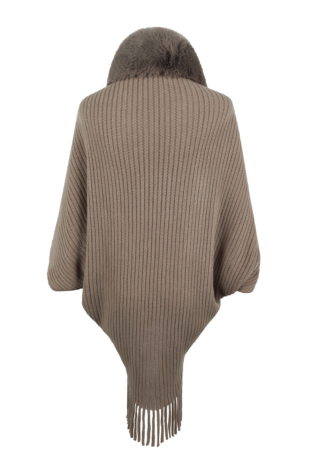 Fringe Detail Ribbed Poncho
