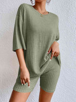 Load image into Gallery viewer, Ribbed Round Neck Top and Shorts Set
