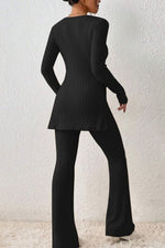 Load image into Gallery viewer, Ribbed Long Sleeve Slit Top and Bootcut Pants Set
