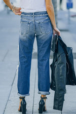 Load image into Gallery viewer, Distressed Frayed Trim Straight Leg Jeans Pants

