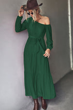 Load image into Gallery viewer, Belted One-Shoulder Maxi Dress
