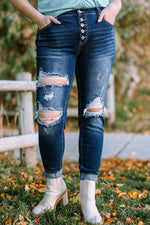 Load image into Gallery viewer, Plus Size Button Fly Distressed Jeans Pants
