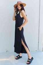 Load image into Gallery viewer, Good Energy Full Size Cami Side Slit Maxi Dress in Black
