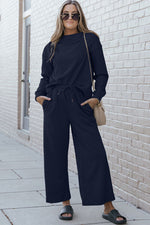 Load image into Gallery viewer, Textured Long Sleeve Top and Drawstring Pants Set
