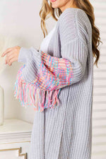 Load image into Gallery viewer, Woven Right Fringe Sleeve Dropped-Shoulder Cardigan – Cozy Chic Fall Layer
